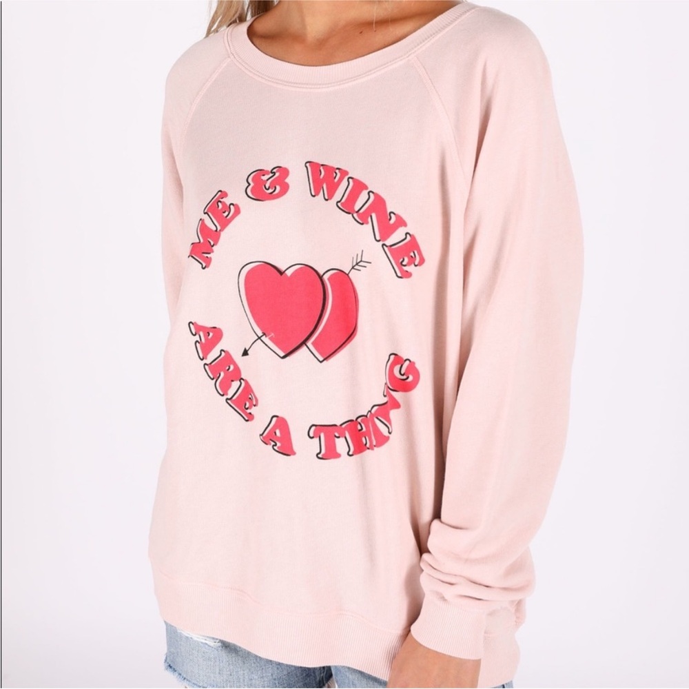 Wildfox Me and Wine Are a Thing Pullover Jumper Sweater Medium pink